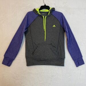 Adidas ClimaWarm Hoodie Gray Purple Neon Green Athletic Fleece Lined M